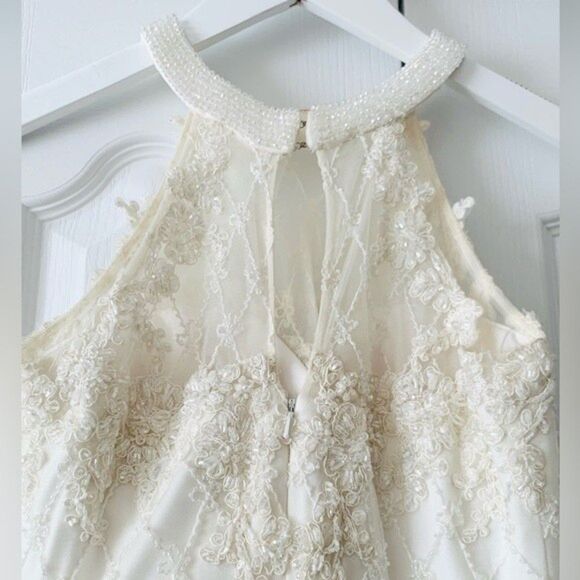 Tania Olsen Couture Wedding Dress Size 4 Ivory High Neck Beaded Halter Neck Gown - Picture 8 of 16